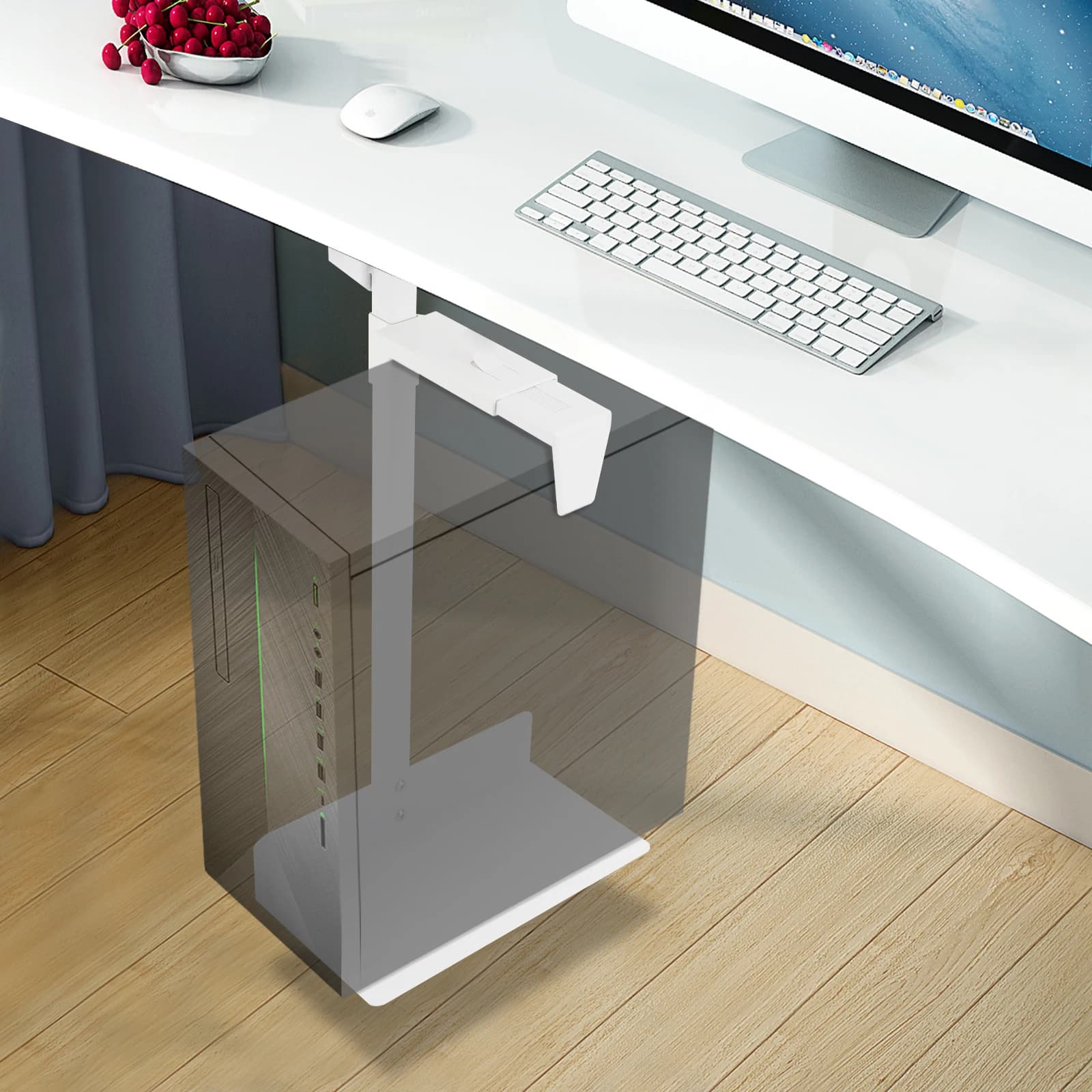 Suspended Computer Host Bracket Adjustable Computer Case Mount, Holder Under Desk for Computer Case