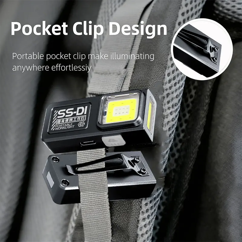 Portable Mini COB LED Flashlight Rechargeable Powerful Work Light with Clip Magnet Waterproof EDC Camping Walking Pocket Lamp