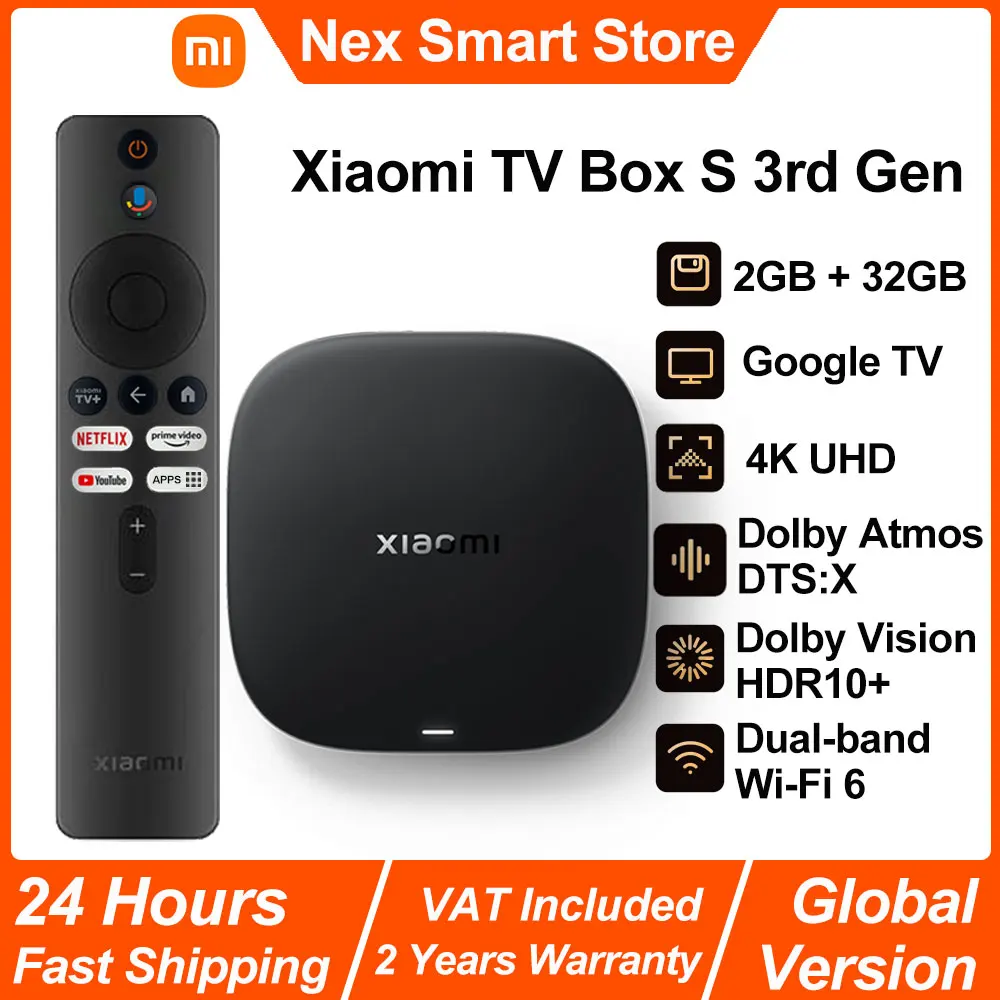 Xiaomi TV Box S 3rd Gen Google TV 4K Ultra HD Dolby Vision HDR10+ Atmos DTS X Wi Fi 6 2+32G Voice Remote Smart Media Player