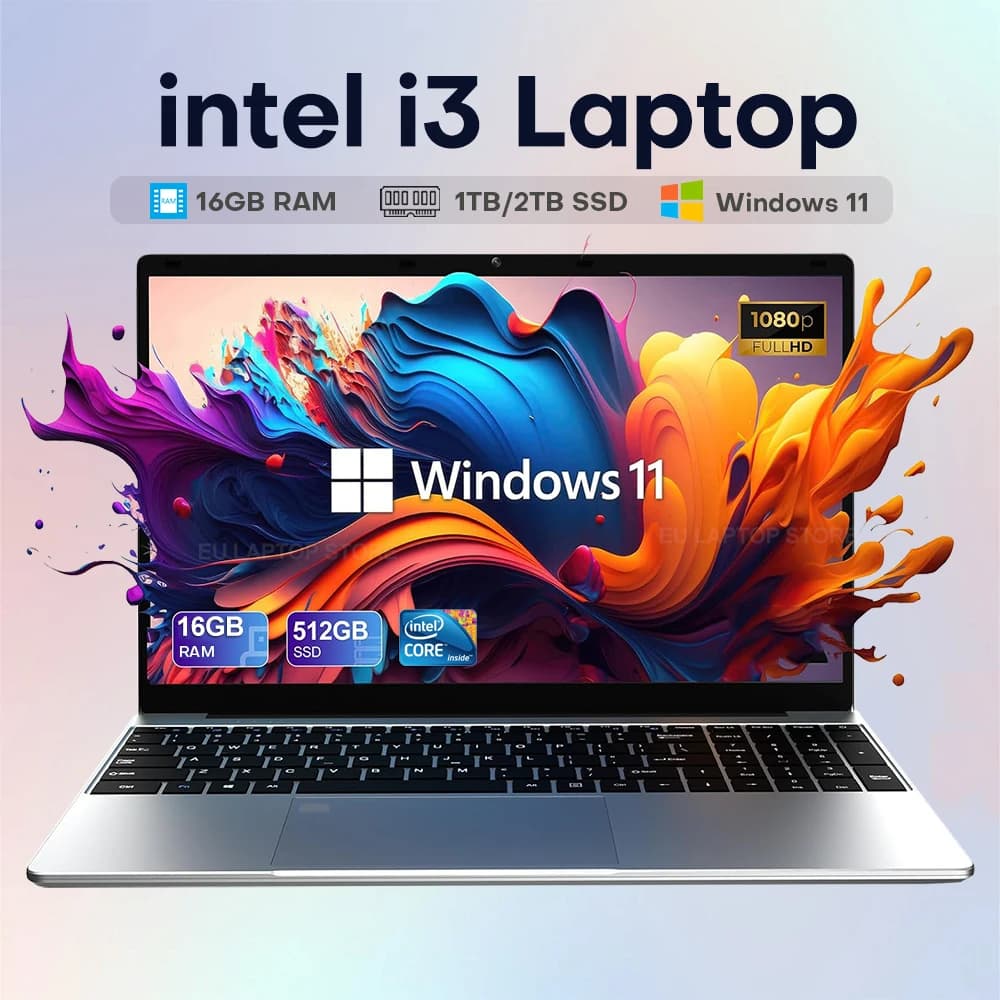 Xiaman 15.6" Intel Core i3 Laptop Computer Windows 11 16GB RAM 1TB 2TB SSD Portable Notebook PC Backlight Office Study Laptops