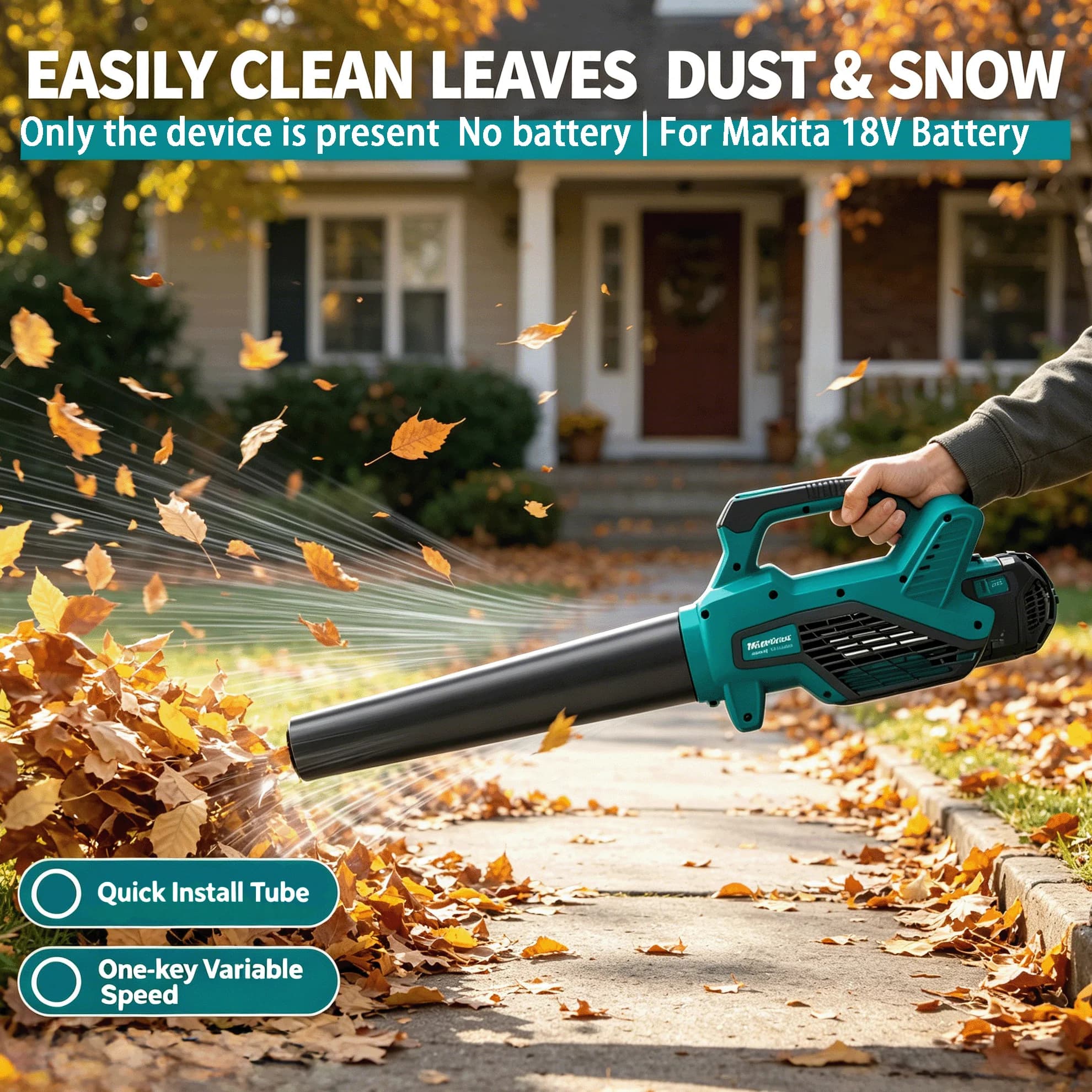 Cordless electric  leaf blower,  530CFM 100MPH, variable speed, for Makita 18V battery, garden snow dust cleaner, portable power tool, body only, yard cleaning tool, outdoor leaf blower