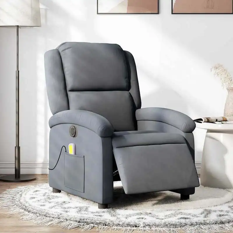 Dark Gray Velvet Electric Recliner Massage Chair with 6 Vibration Points, Adjustable Backrest and Footrest, Comfortable for Relaxation
