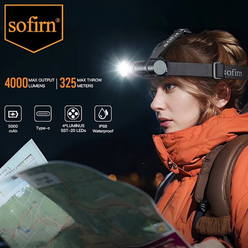 SOFIRN HS41 Headlamp 4000lm 21700 USB C Rechargeable with SST20 LED Torch Indicator with Magnetic Tail Flashlight