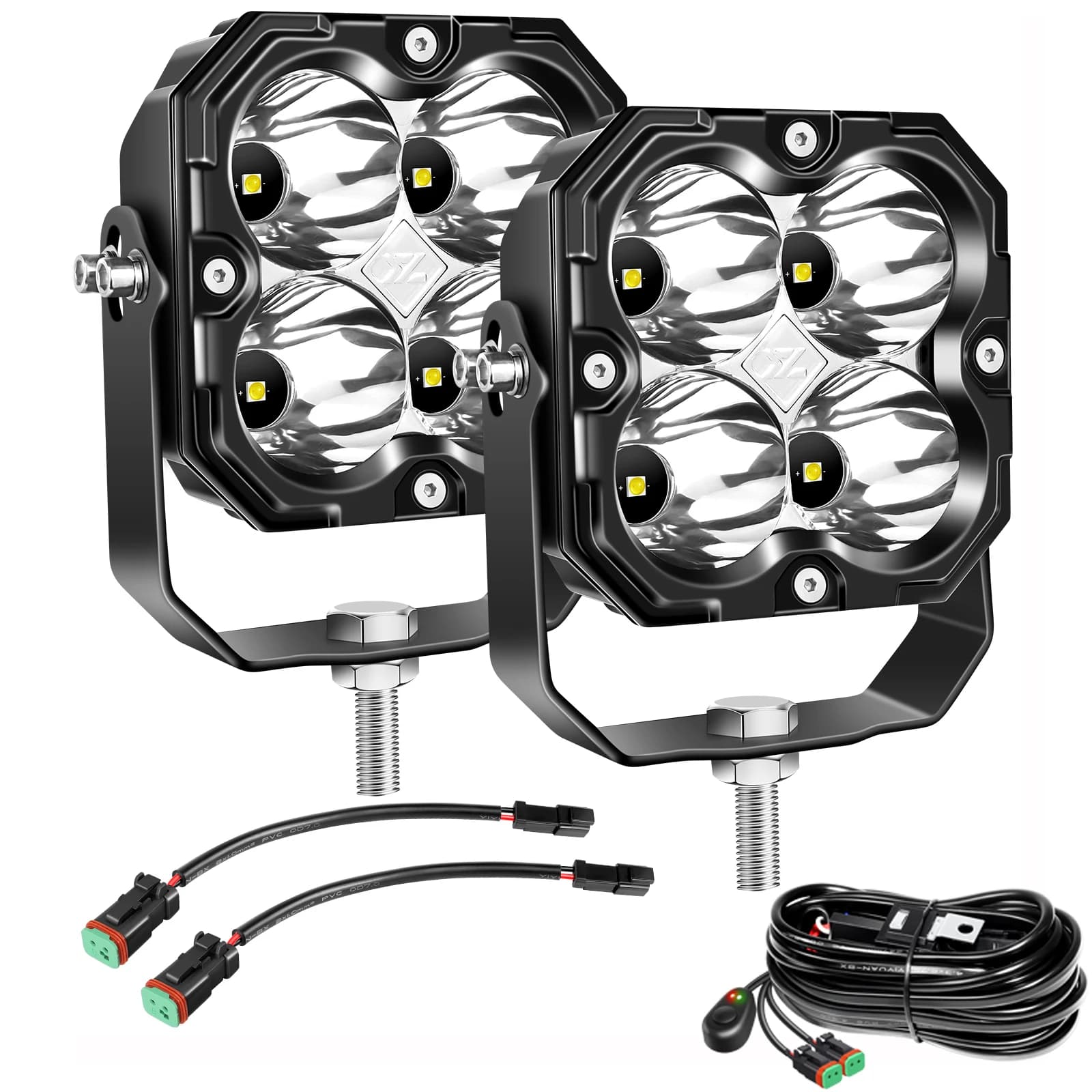 2 X 4'' 30W Work Lights, Spot Flood Combo Beam Cube LED Pod Light, 5500K Car Off-Road Driving Lamp for ATV, UTV, Truck, Motorcyc