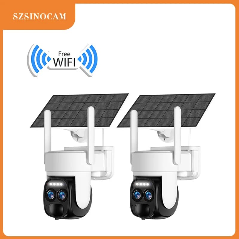 SZSINOCAM 2PCS WiFi PTZ Outdoor Wireless Solar IP Camera HD Video Surveillance Camera Long Time Standby Built-in Battery