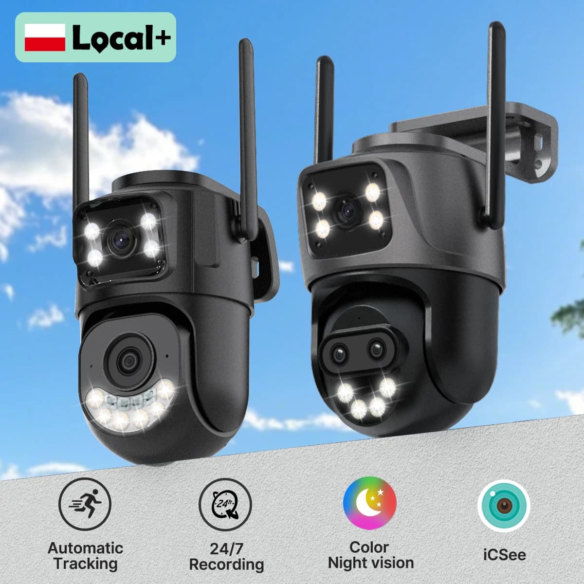 WONSDAR iCSee IP Camera Wifi Outdoor Screens Security PTZ Camera 24/7 Video Recording Auto Tracking Weatherproof Surveillance Cam