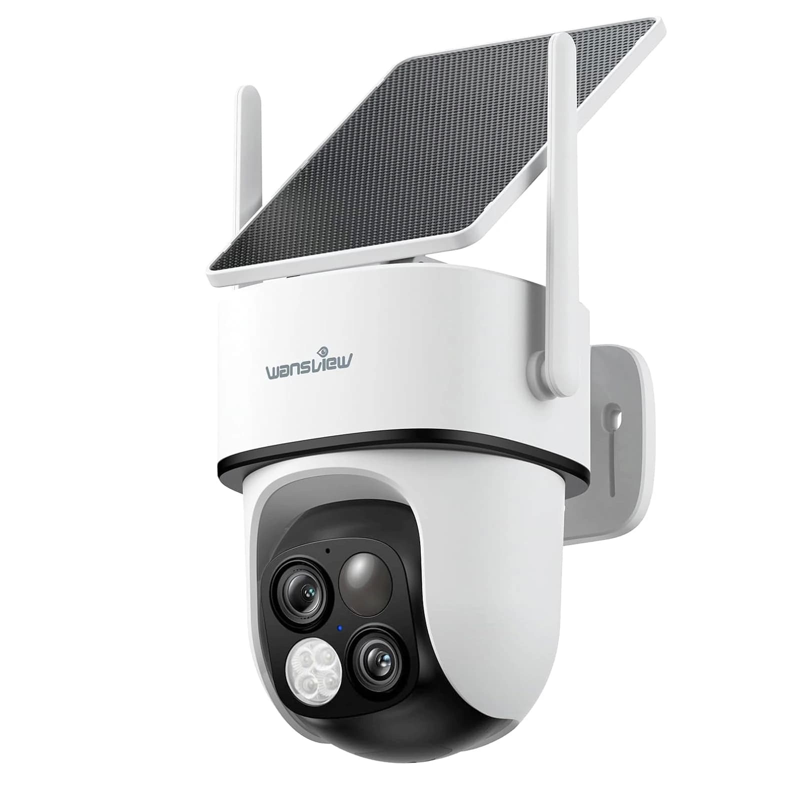 Wansview 2K Dual Lens Solar Security Camera Wireless Outdoor PTZ Camera Battery Powered PIR Human Detection Color Night Vision Two Way Audio Motion Alerts IP65 Waterproof Supports Alexa Google Home TF Card Cloud Storage Home CCTV Camera