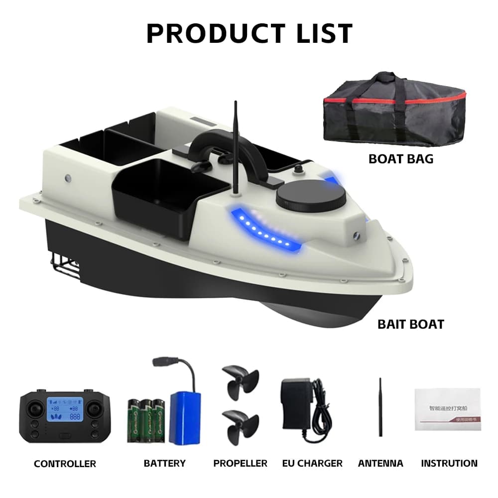 LOKEEVAN D19 Remote Controlled Bait Boat with GPS,600M RC Night Boat LED Fishing,4 Cabins 2 kg Loading,Fishing Boat,12000 mAh