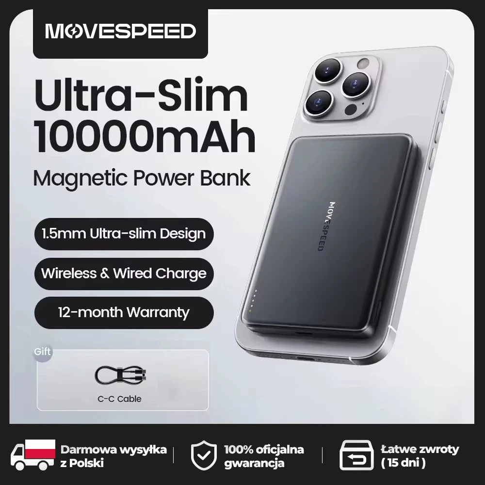 【CCC】 MOVESPEED S10 10000mAh Magnetic Wireless Power Bank 20W Wired Charging Powerbank Portable External Battery Charger for iPhone 17 16 15 Samsung Xiaomi