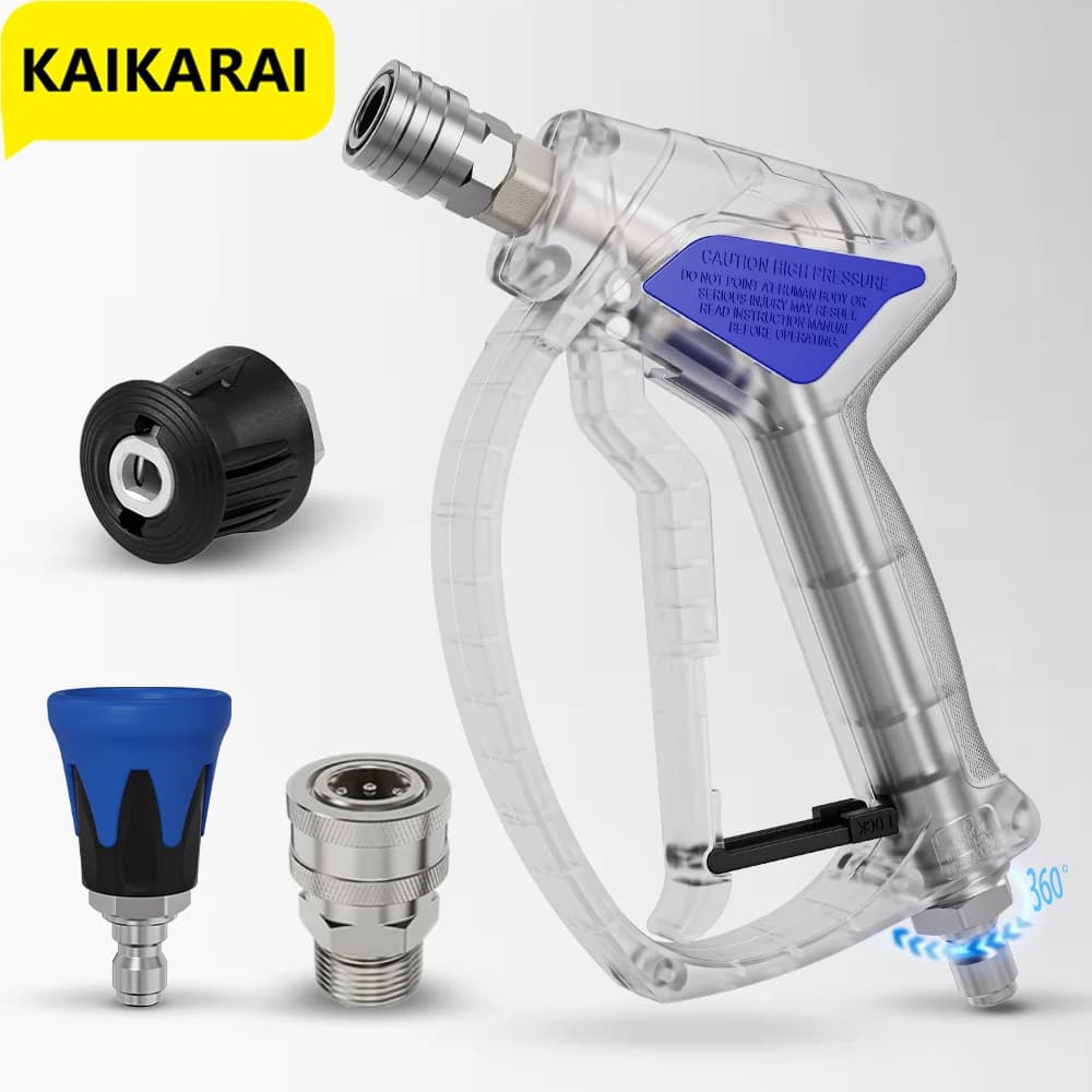 Transparent Blue-Black High-Pressure Rust-Proof Water Gun, 1/4‘ Self-Locking 3/8’ Tail-End Rotating Connection for Karcher Lavor