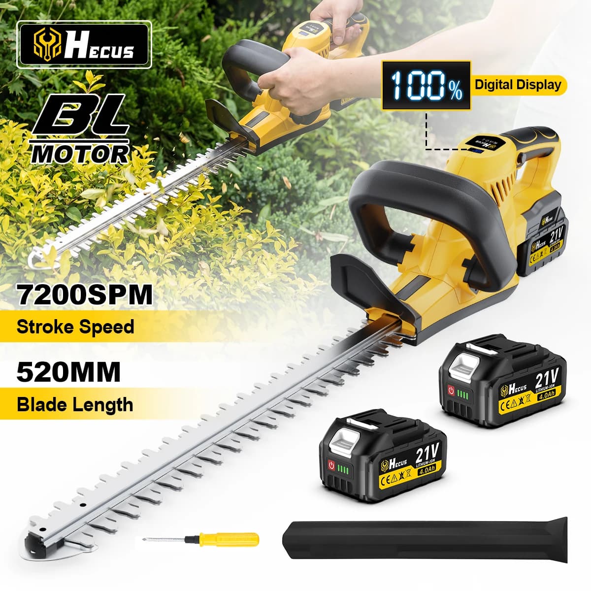 Hecus 2000W Brushless Electric Hedge Trimmer 7200SPM Garden Efficient Lawn Mower Landscaping Hedge Shrub Pruning Saw Power Tool For Makita 18V Battery Pin
