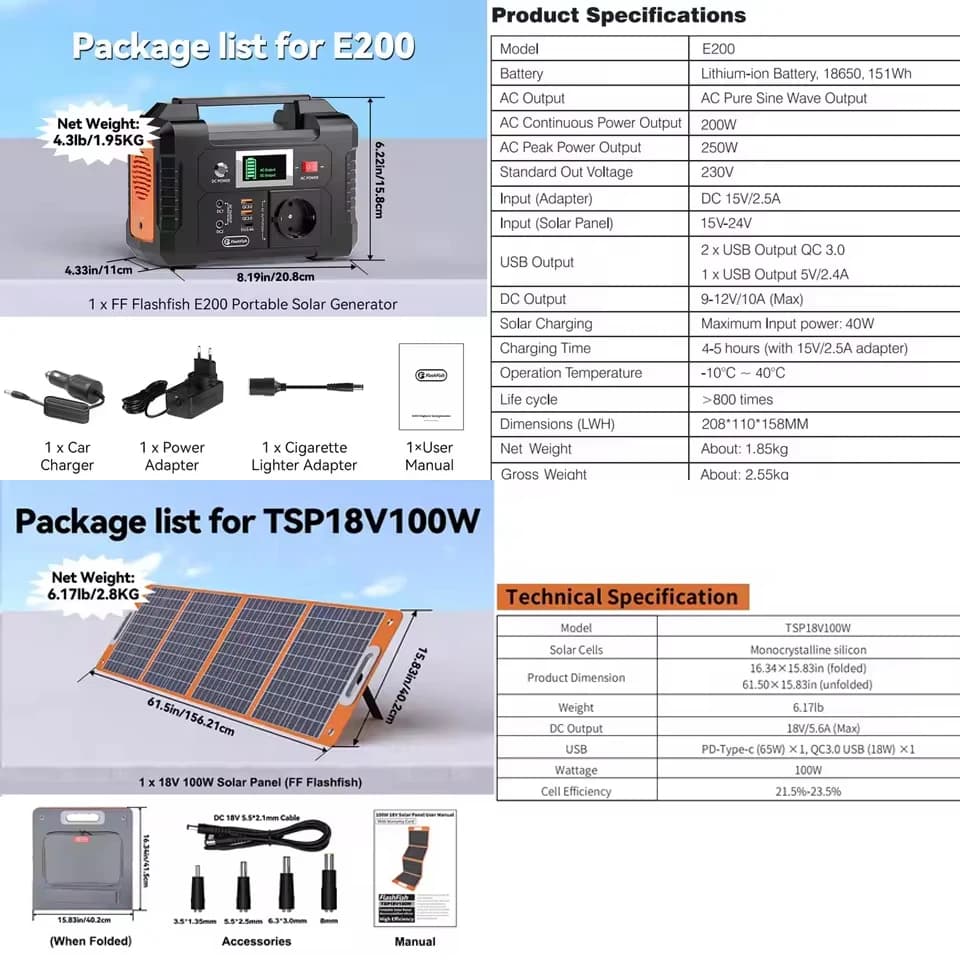 FF Flashfish E200 Portable Power Station 200W 151Wh Compact Generator Solar Generator 230V AC DC Li-ion Battery Supply Outdoor