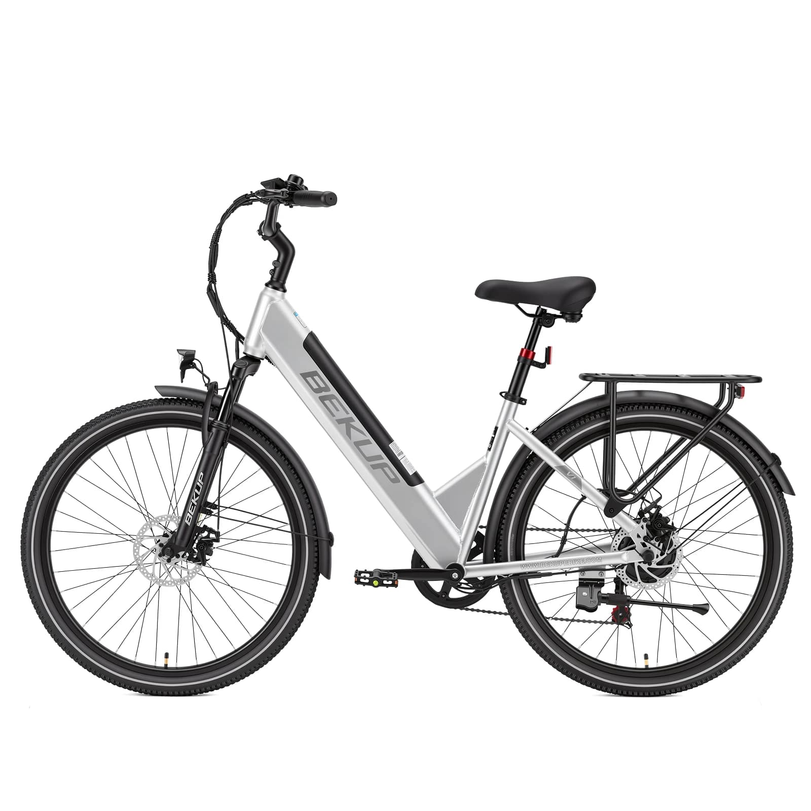 BEKUP V1 26" City Electric Bike, 36V 14.5Ah 522Wh Detachable Lithium Battery, 250W 45Nm Motor, 75KM Long Range, 7-Speed Gear, Front Suspension, Dual Disc Brake, Adult Urban Riding E-Bike