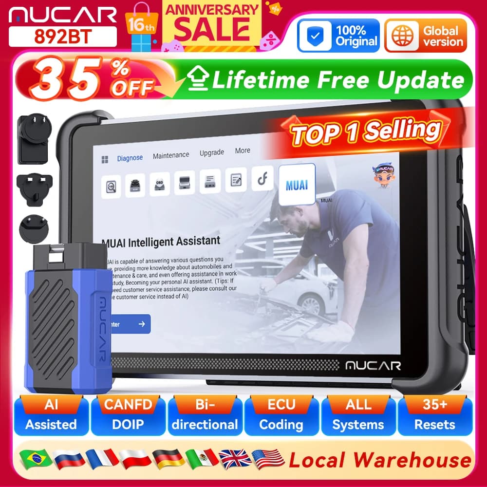 MUCAR 892BT Key Programming TKEY 101 AI Automotive Diagnostic Tool Bi directional Obd2 Scanner ECU Coding CANFD DOIP 35 Resets