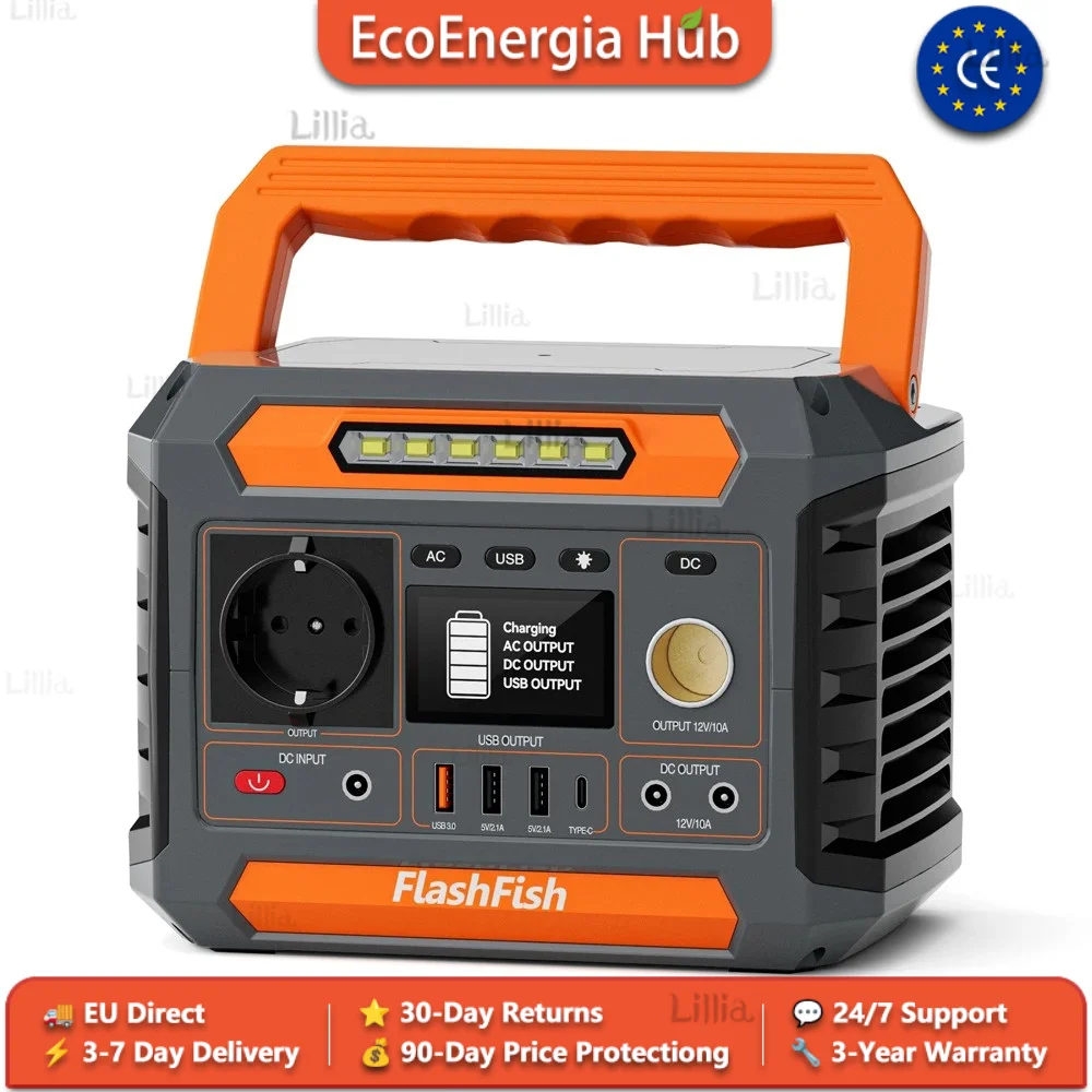 FF Flashfish P66A Portable Power Station 144.3Wh Lithium-ion Battery 200W AC Peak 300W Solar Generator 13-22V PV Input QC3.0 Type-C Wireless LED Handle Outdoor RV Travel Home Blackout Emergency Power Supply