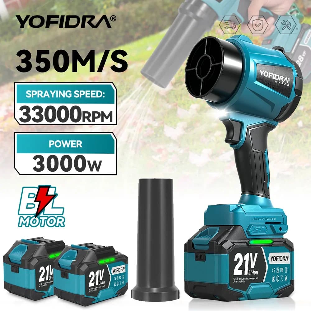 YOFIDRA Brushless Electric Turbo Blower Fan 330000RPM Handheld Leaf Blower Dust Blowing Tool for Makita 21V Battery Pins