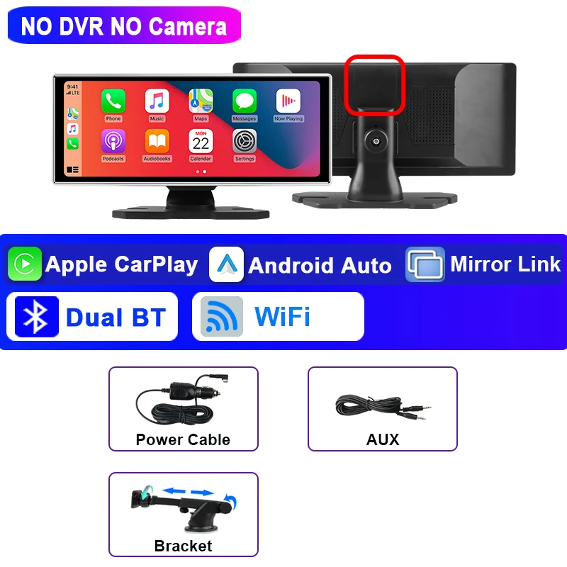 11.26 inch 4K Car DVR Dash Cam Dual Lens Wireless Carplay & Android Auto Video Recorder Monitor GPS Navigation 5G Wifi FM AUX