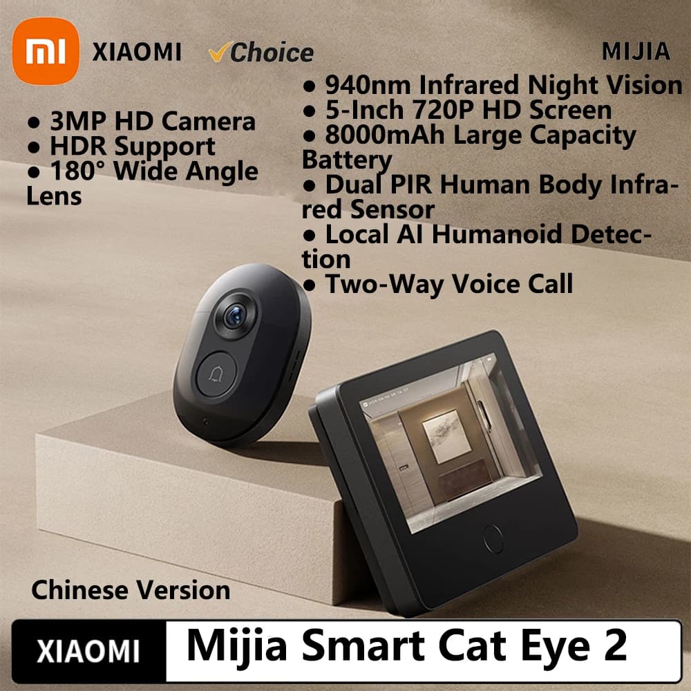 Xiaomi Smart Cat eye 2 WiFi Wireless Camera Video Peephole Doorbell 3MP HD Infrared Night Vision 180 Wide Nngle For Mi Home APP