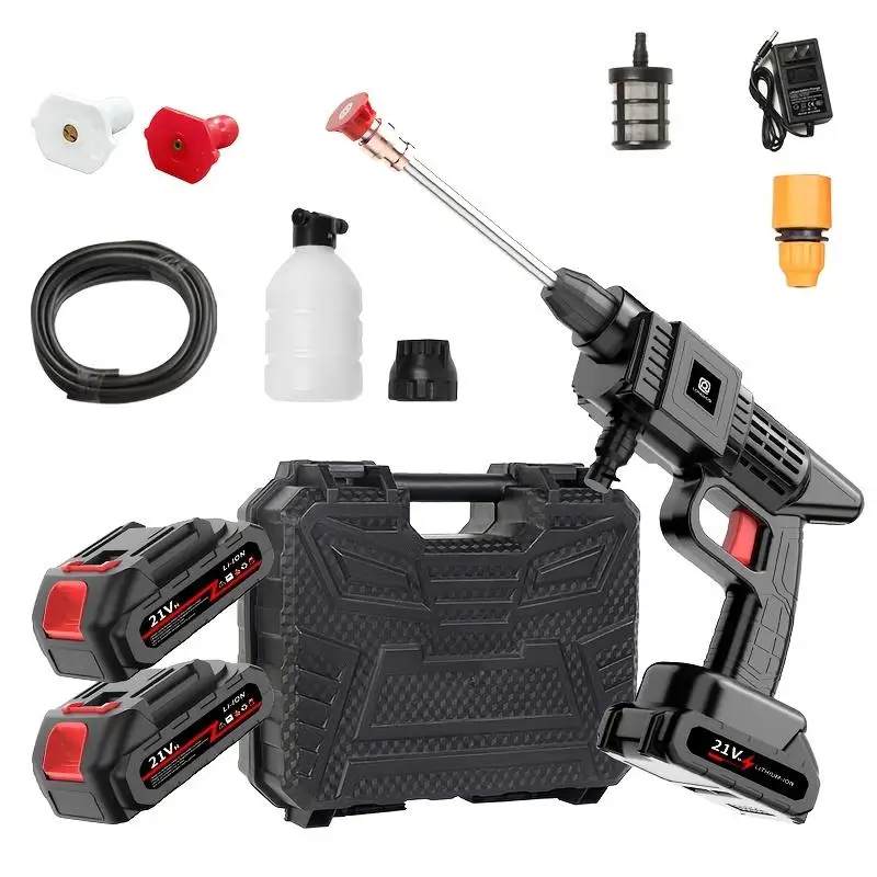 Battery High Pressure Cleaner, 60bar Pressure Washer, Mobile High Pressure Cleaner With 6-In-1 Nozzle, 5M Hose | Cleaning Irrigation, 2x21V Battery High Pressure Cleaner For Car, Terrace, Window, Pool