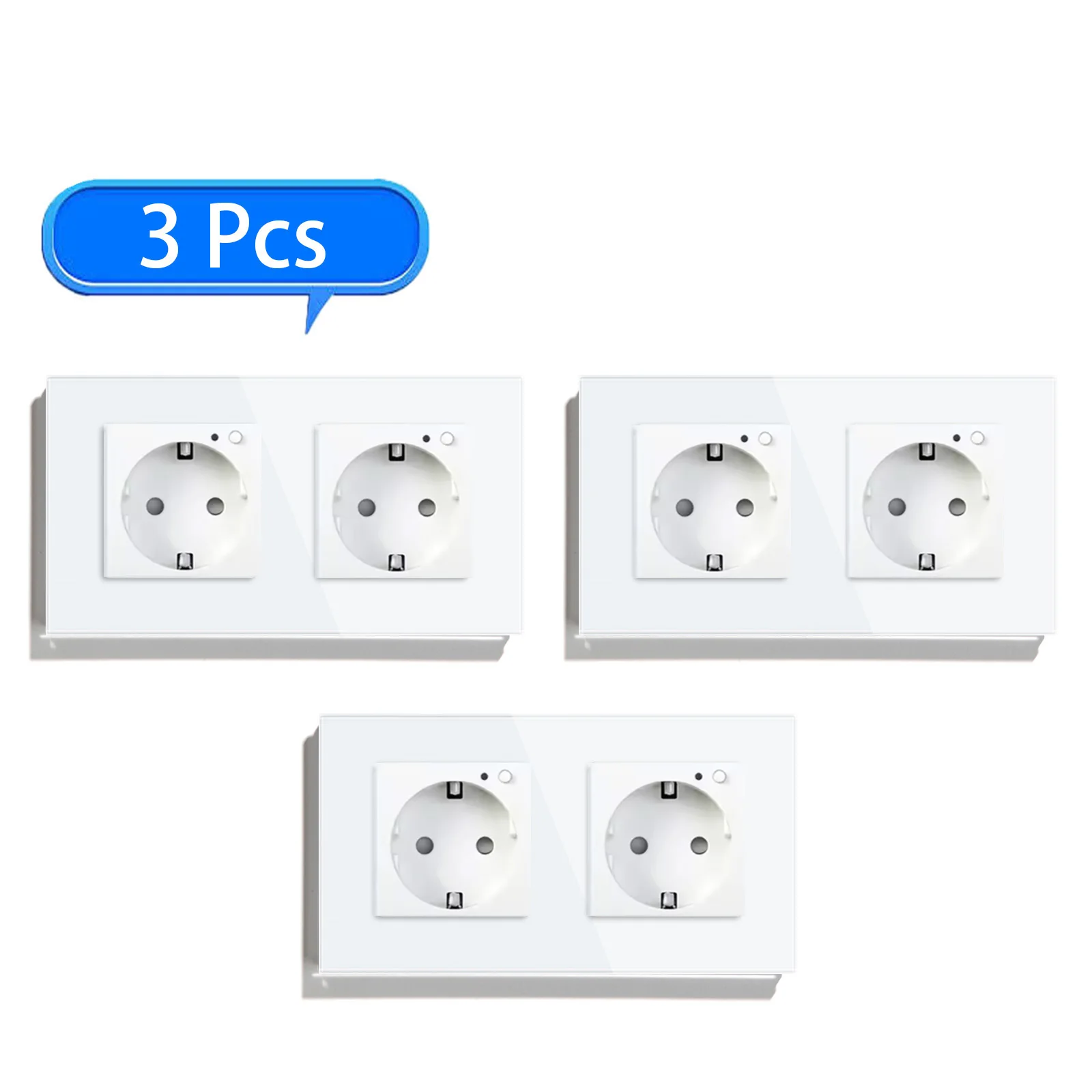 BSEED Smart Double Sockets Glass APP WIFI Wall Sockets 16A EU 110V-240V Electrical Outlet Wall Mounted Tuya Sockets White