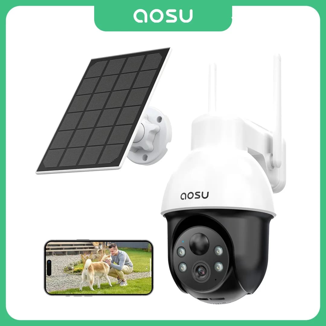 Renewed AOSU 100% Wire-Free 5MP PTZ Solar Camera WiFi Wireless Camera Two-way Audio PIR Human Detection CCTV Camera