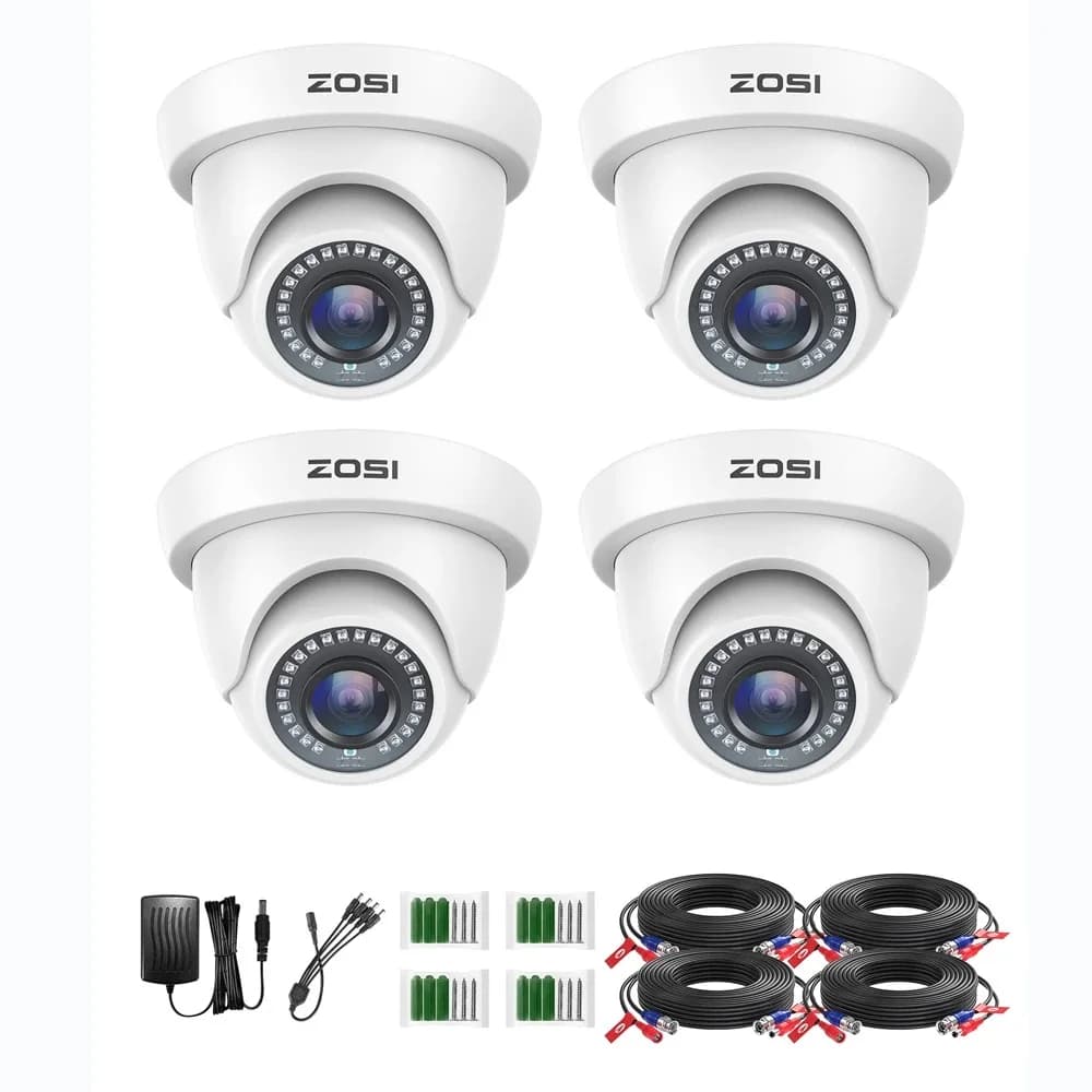 ZOSI 4 Pack 2.0MP HD 1080P Security Cameras Kit TVI/CVI/AHD Indoor Outdoor 80ft Day Night Vision CCTV Dome Home Surveillance Cam