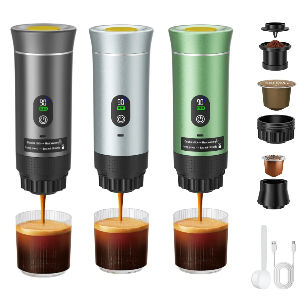 3-in-1 Wireless Electric Espresso Coffee Machine for Car & Home Camping Portable Coffee MakerCapsule Powder Travel Coffee Maker