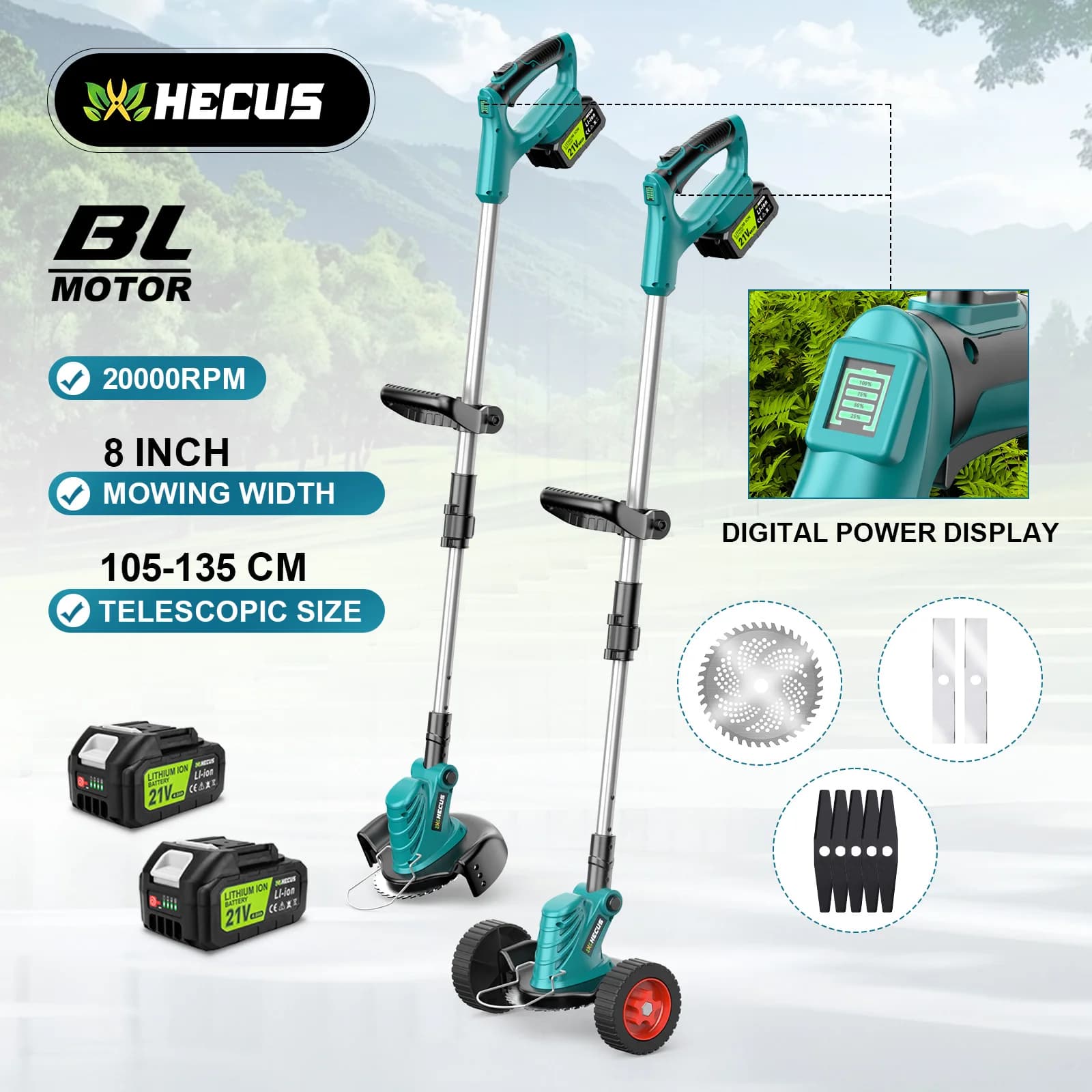 Gisam 8 Inch Brushless Electric Lawn Mower Cordless Grass Trimmer Adjustable Garden Cutter Power Tool For Makita 18V Battery Pin