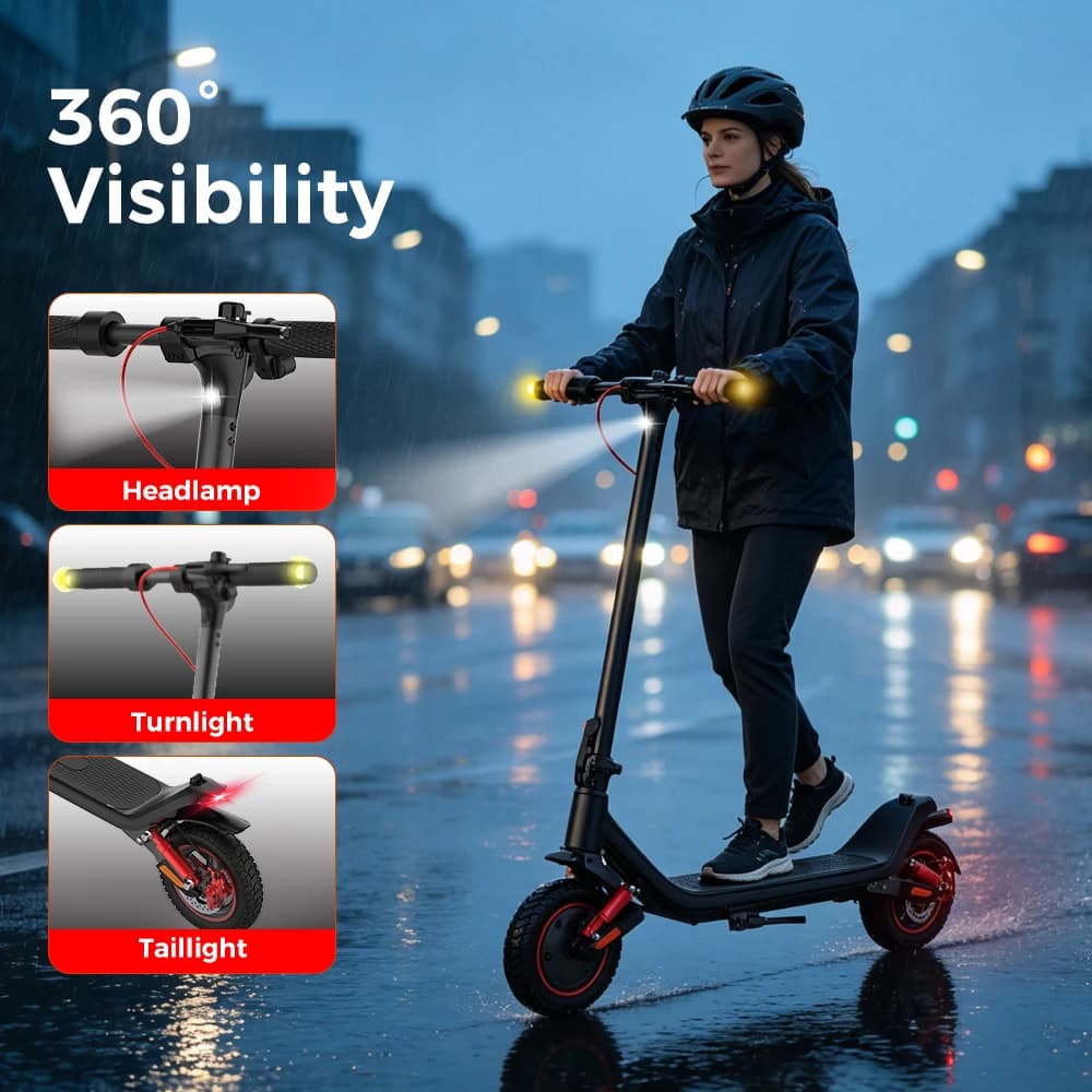 Foldable Electric scooter for adults with turn signals 500W motor 35 km range 36V 10Ah battery, 10-inch Inflatable Tyres 120 kg Load capacity Dual Suspension ideal for Commutiming