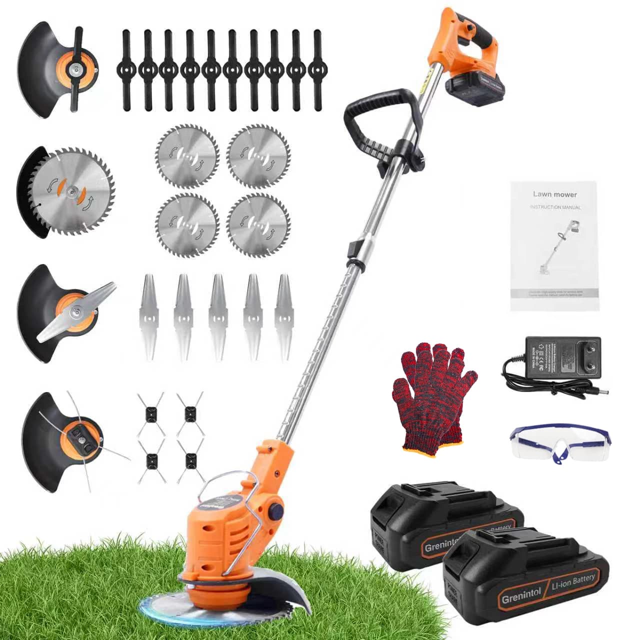 Grenintol 21V Cordless Trimmer, Brushless Lawn Cutter, 4.0Ah Battery, 4 Blades, 2-in-1 Grass & Garden Tool