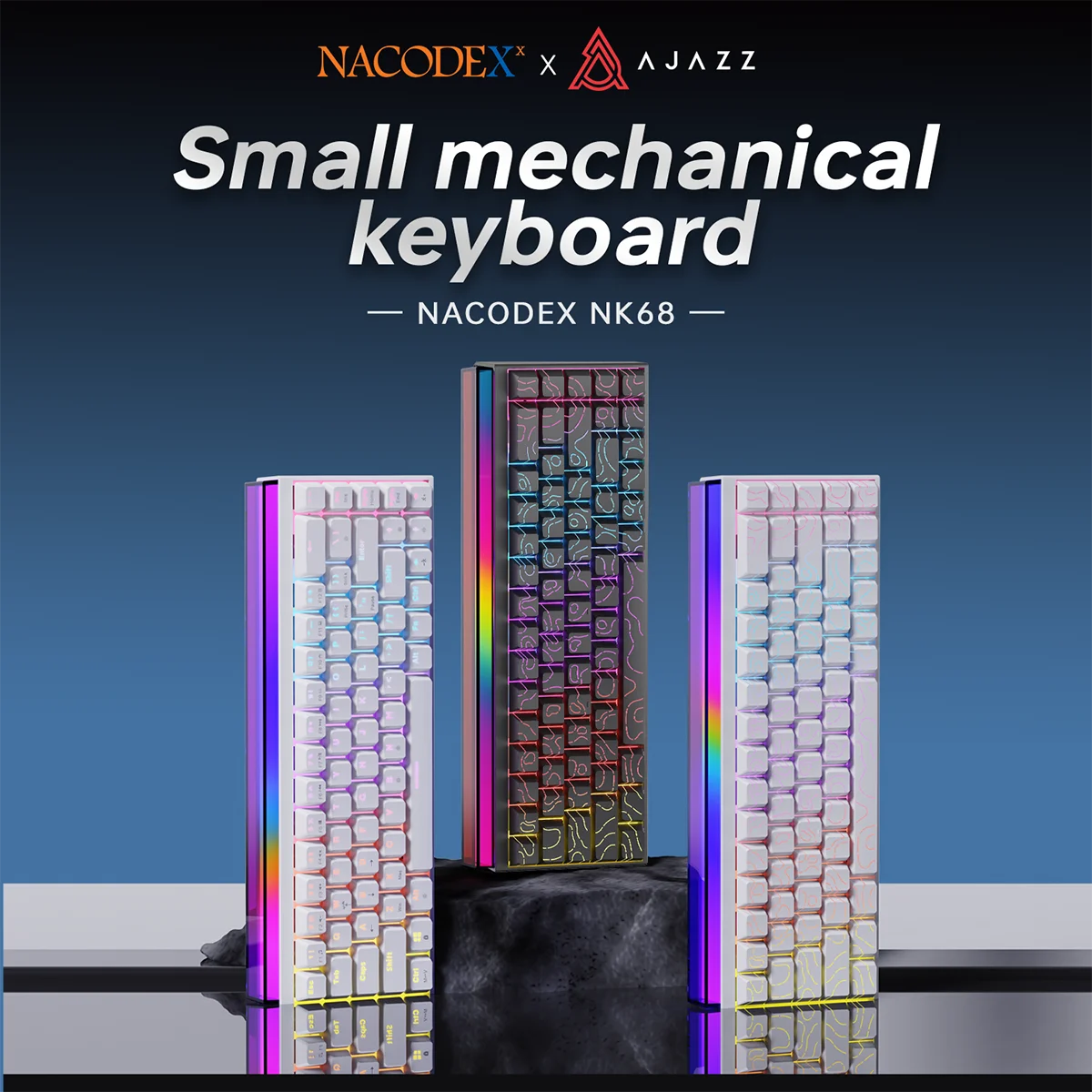 AJAZZ NK68 Wired Mechanical Keyboard, 68% Compact Layout, RGB Lighting for PC Office and Gaming Use.