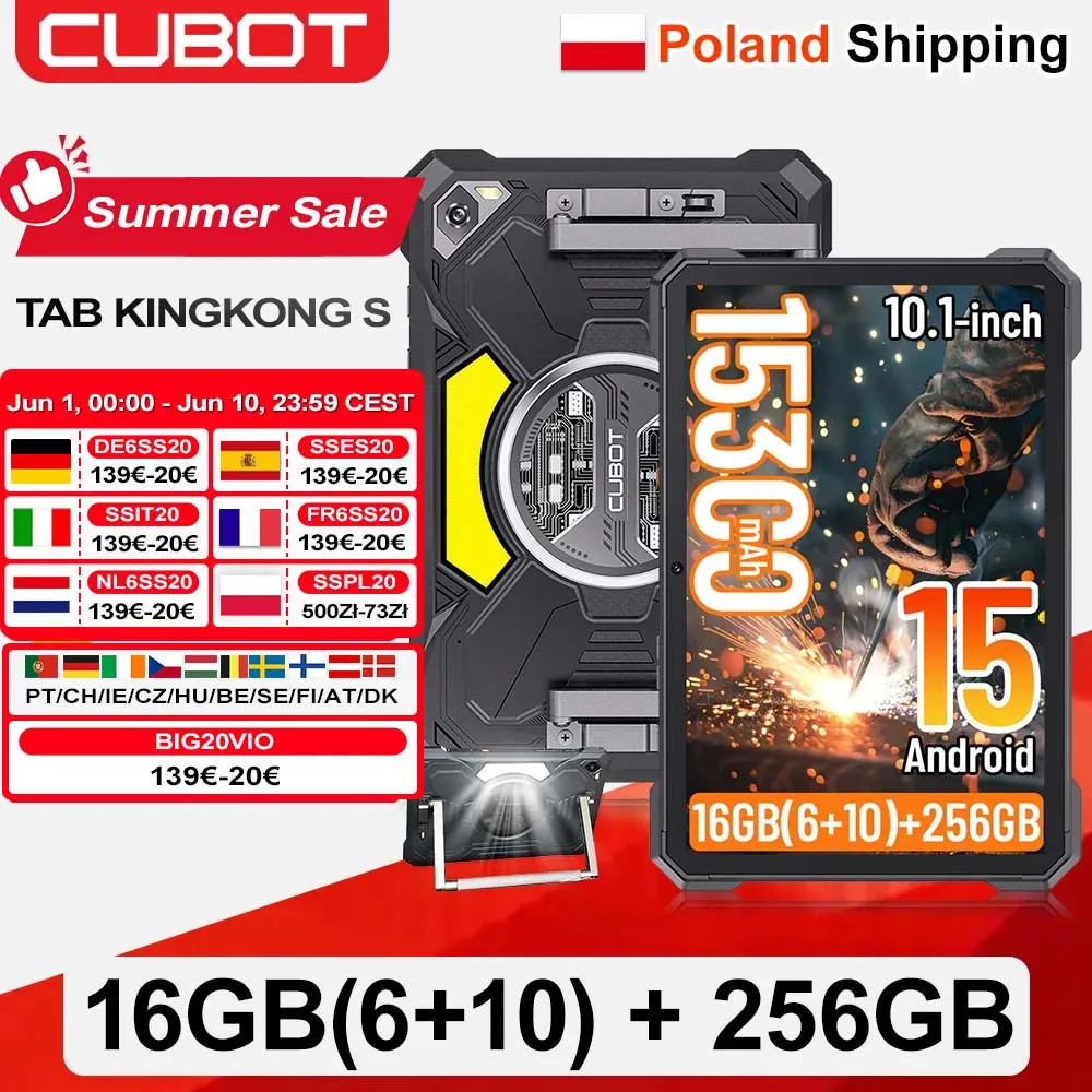 [Shipping from Poland] Cubot Tab Kingkong S 10.1'' 90Hz Android 15 Tablet 15300Mah 16Gb(6+10) 256Gb Camping Light 48Mp Pad