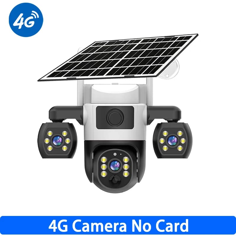 V380 4G Solar Camera Three Lens Three Screen 15MP PTZ Video Surveillance Outdoor Night Vision Auto Tracking Security Protection System Cctv Cameras With Solar Panel Monitor