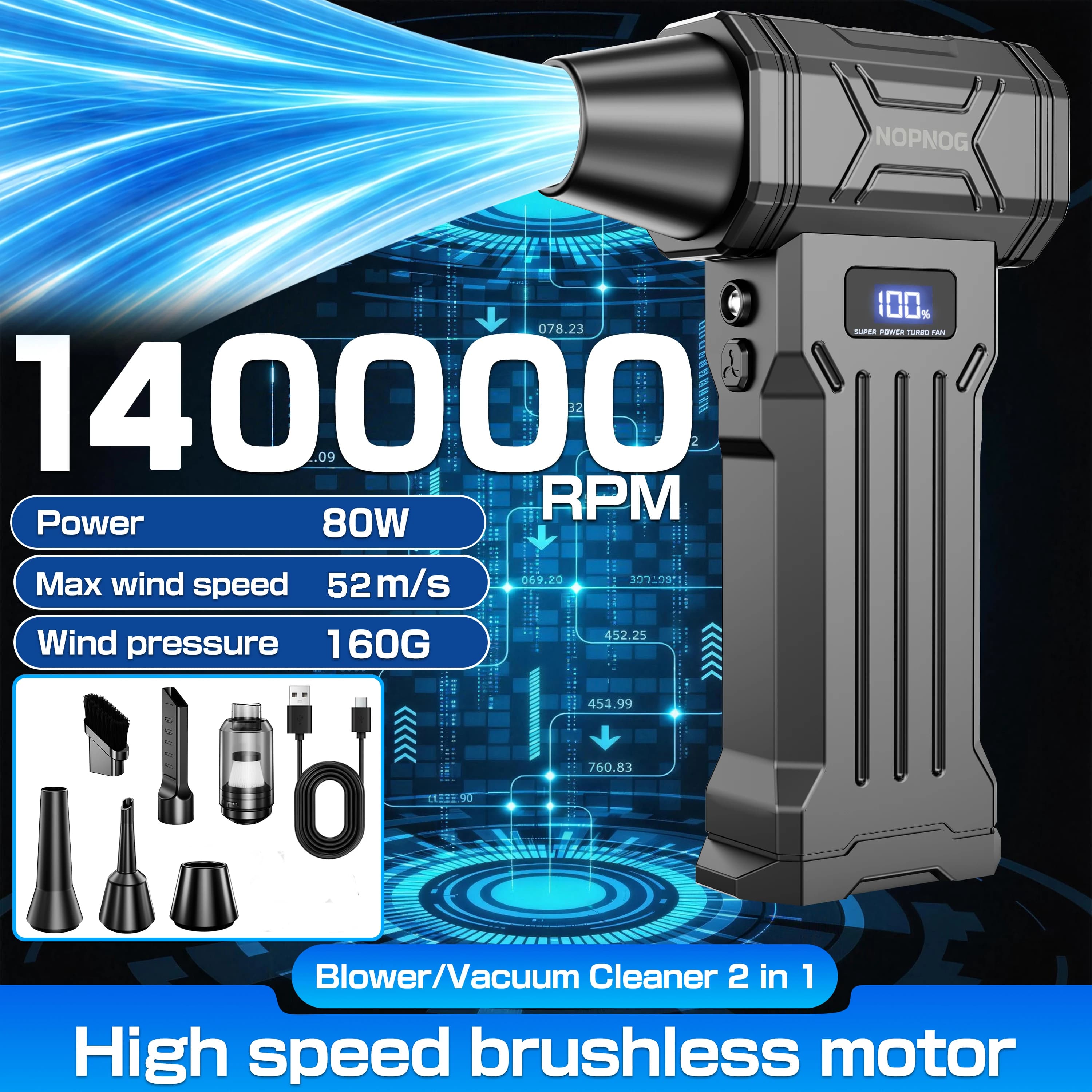Car Vacuum Cleaner Air Duster Turbo Fan Violent Air Blower Cleaning Tools Electric Auto Accessories Dust Collector for Home Outdoors Camping Truck RV Summer Universal