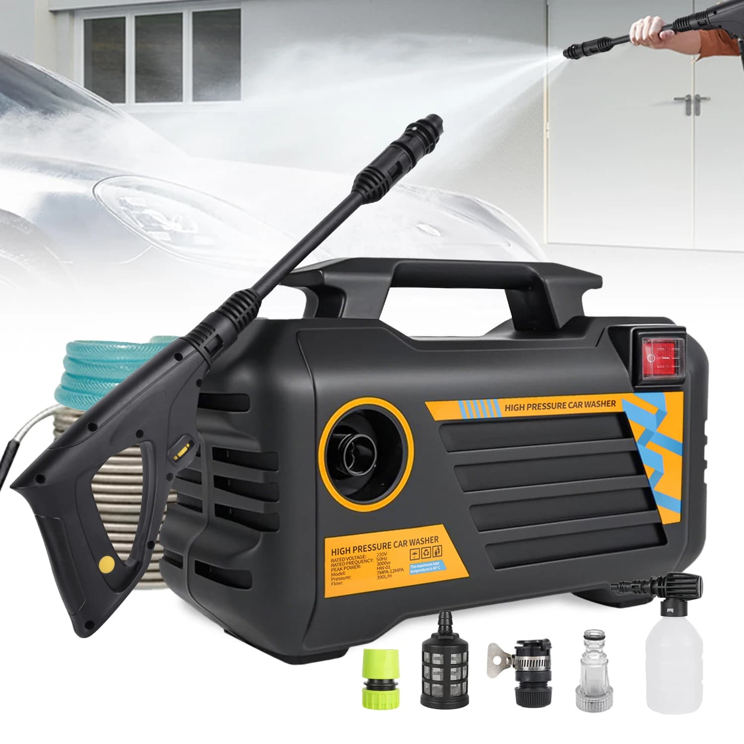 3000W Electric High Pressure Washer Portable Washing Car Gun Versatile Washing Machine for Garden Floors Home&Car Washer Gun