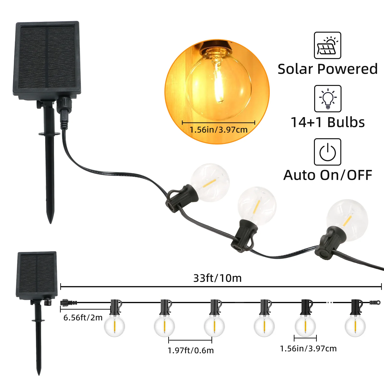 30/14 Pcs Solar String Lights Outdoor Crystal Globe Lights Waterproof Solar Festoon Fairy Light for Garden Christmas Outdoor Decor