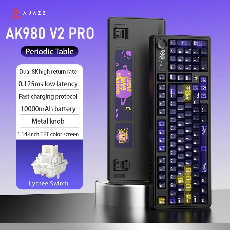 AJAZZ AK980 V2/PRO Three-Mode Wireless Mechanical Keyboard, Hot Swappable Gasket Mount, RGB Backlight, Low-Noise Typing Experience, Ergonomic Keyboard for Office & Gaming