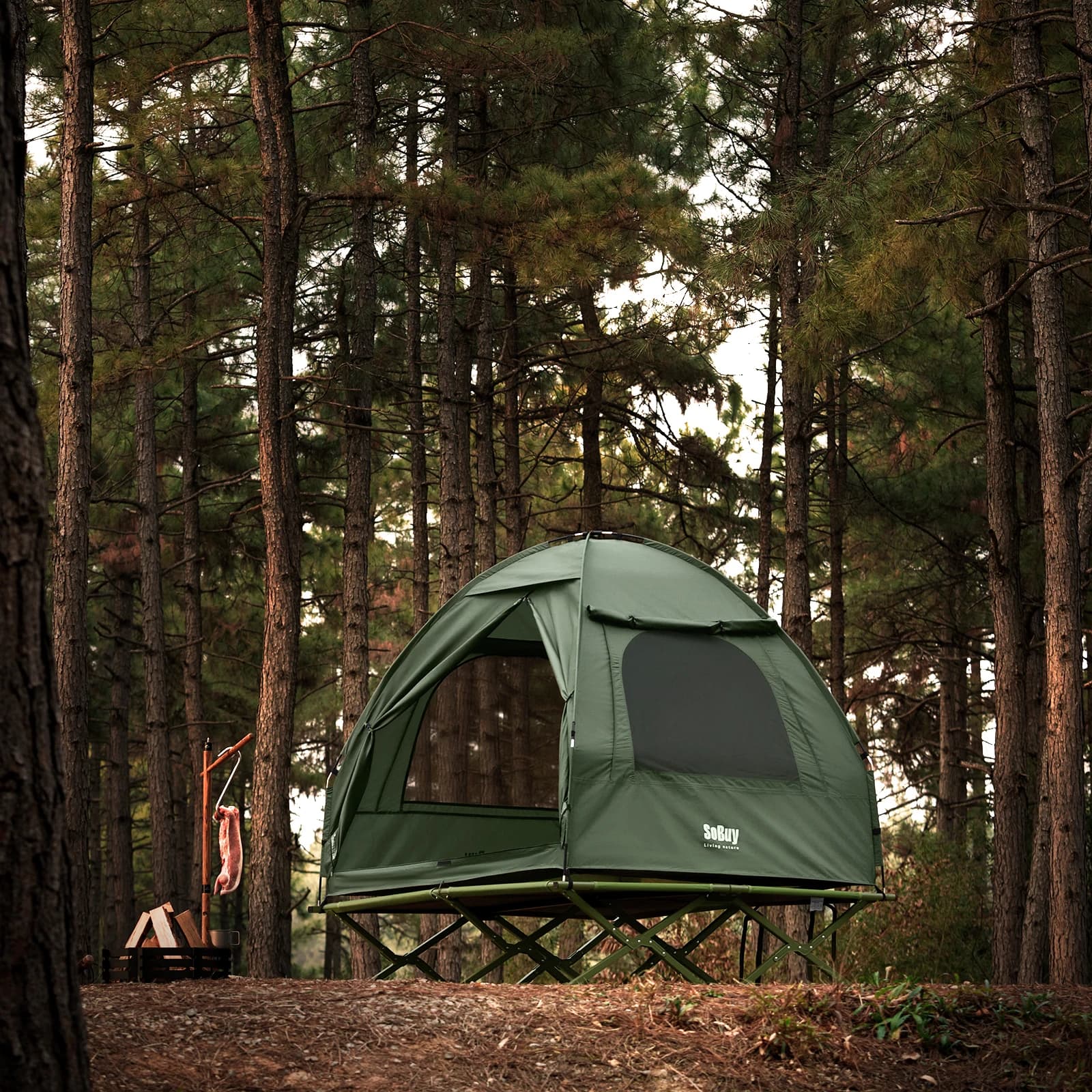 SoBuy OGS32-II-L Camp bed with tent 2 people 4in 1 tent on stilts with roller bag Family tent without mattress 193x188x145cm