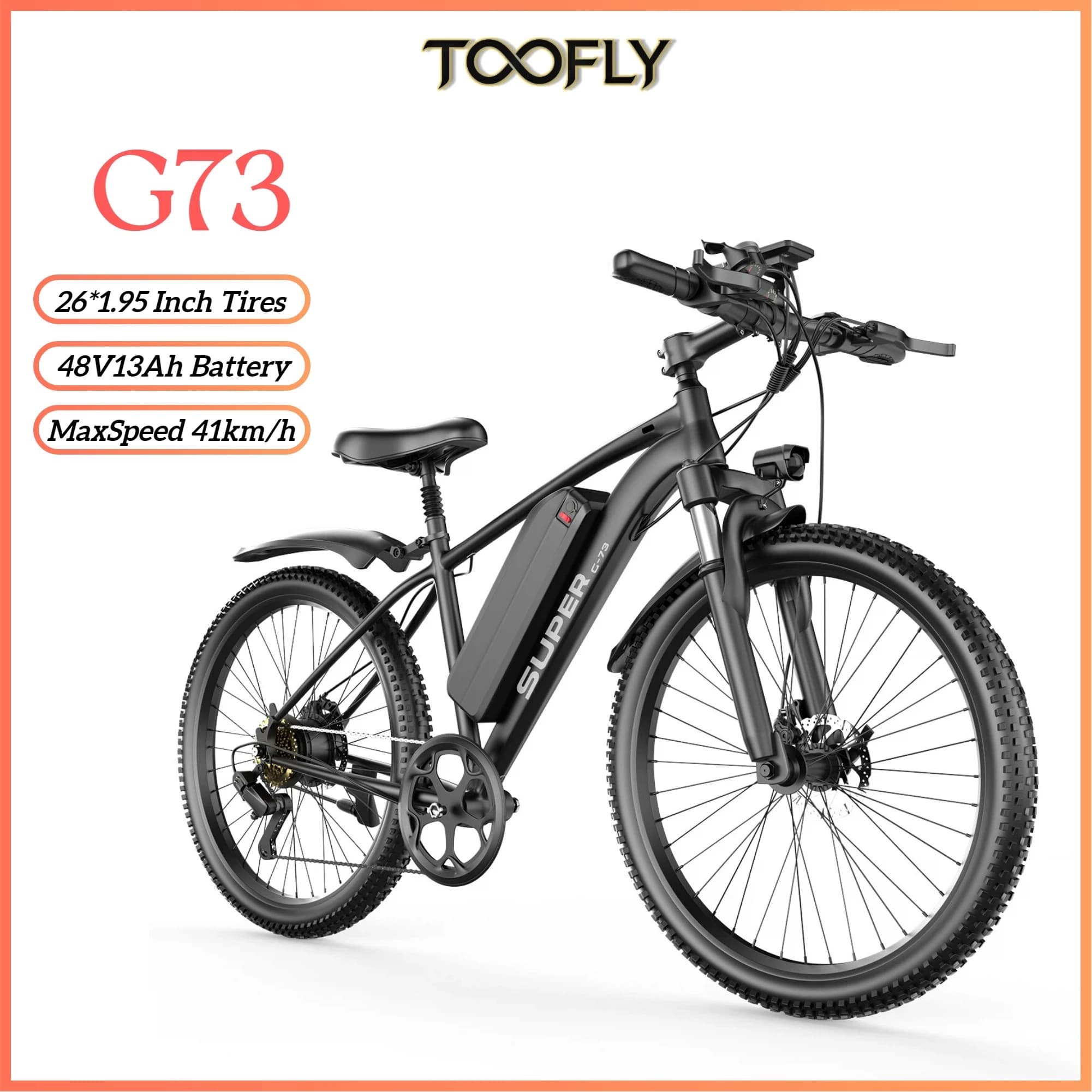 TOOFLY G73 S 41KM/H Electric Bike 250W Motor 48V13Ah Battery City Commuting E-Bike 26*1.95 Inch Tire Adults Electric Bicycle Disc Brake Lightweight EBike