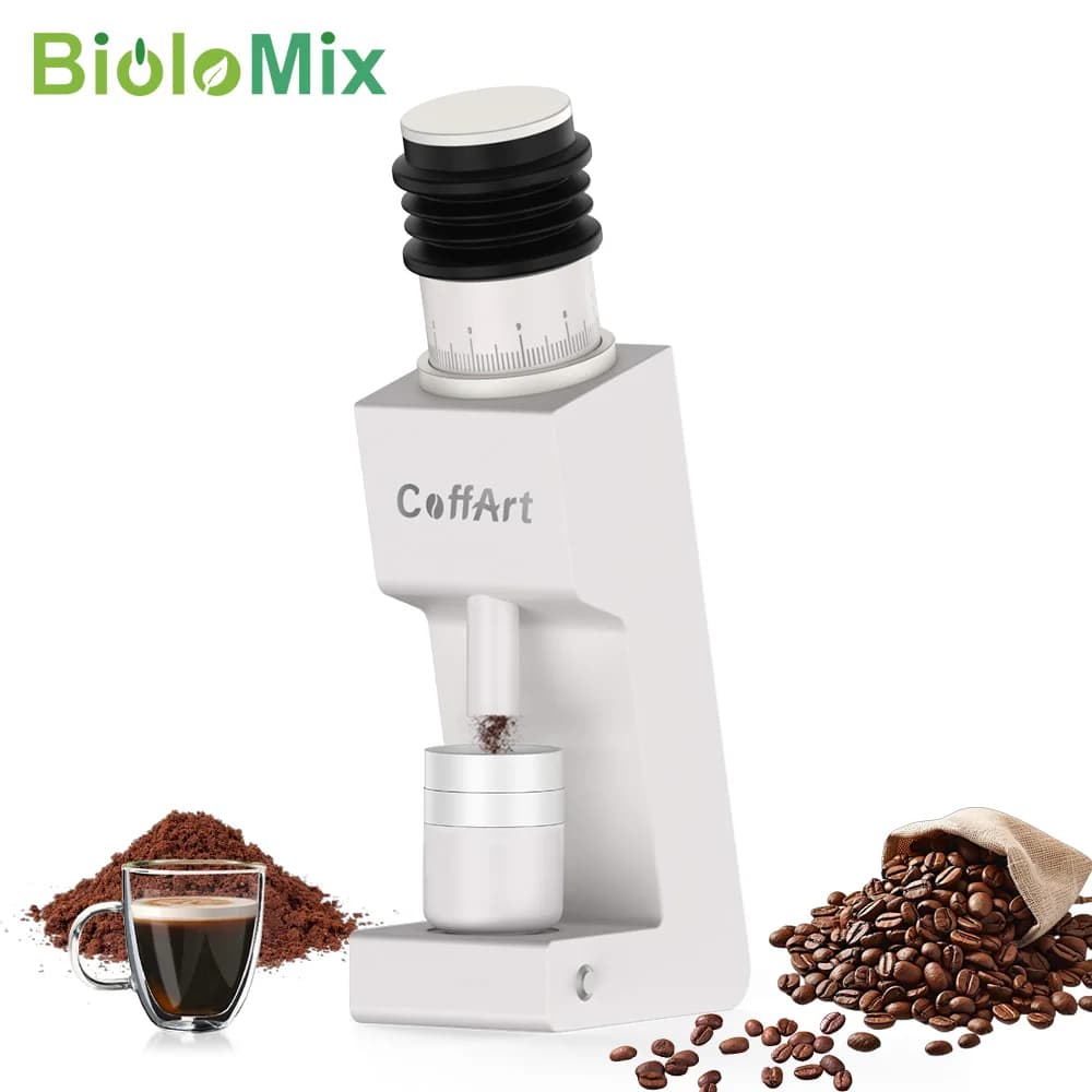BioloMix Solid all-metal Pro-grade Precision Electric Coffee Grinder, 7-core 48mm Gold Titanium-Plated Burr for Home, Café Use