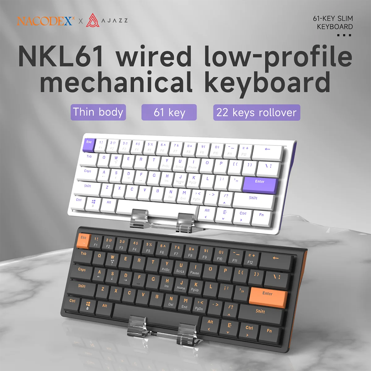 AJAZZ NKL61 Wired Mechanical Keyboard, Office & Gaming, Silent Low-Profile Red Switch, Compact Keyboard