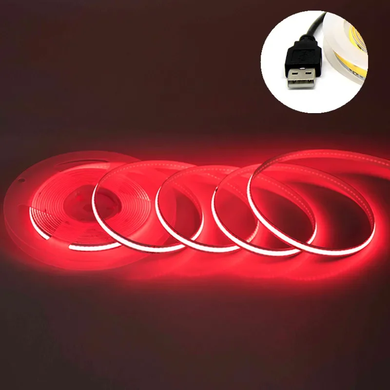 USB COB Lamp Strip DC5V 320LEDs/M White/Red/Pink/Ice Blue/Yellow Cabinet Light Lamp TV Backlight Flexible Ribbon Rope LED Strip