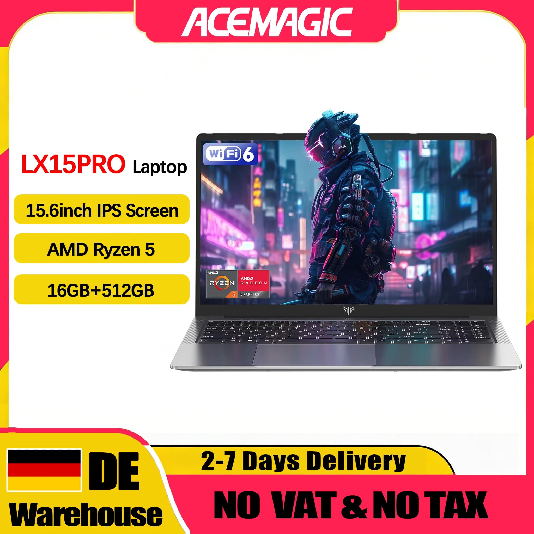 ACEMAGIC LX15PRO Laptop 15.6inch FHD Laptop AMD Ryzen 5 7430U 16GB RAM 512GB SSD Windows 11 Pro Notebook 180° Flip Computer Wifi6 BT5.2