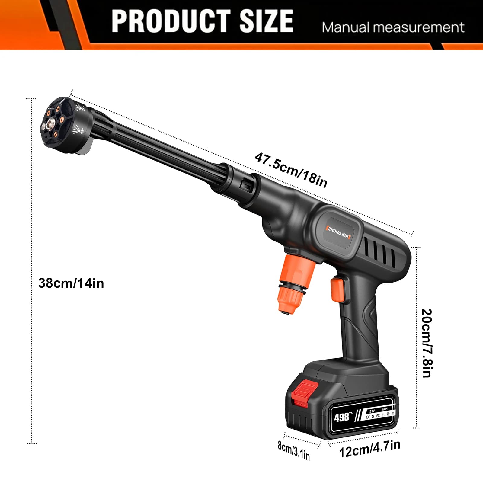 21V Cordless High Pressure Washer Gun, Portable Self-Priming Power Cleaner, 6-in-1 Rotatable Nozzle & Foam Pot, Rechargeable Car Wash for Patio Lawn Garden