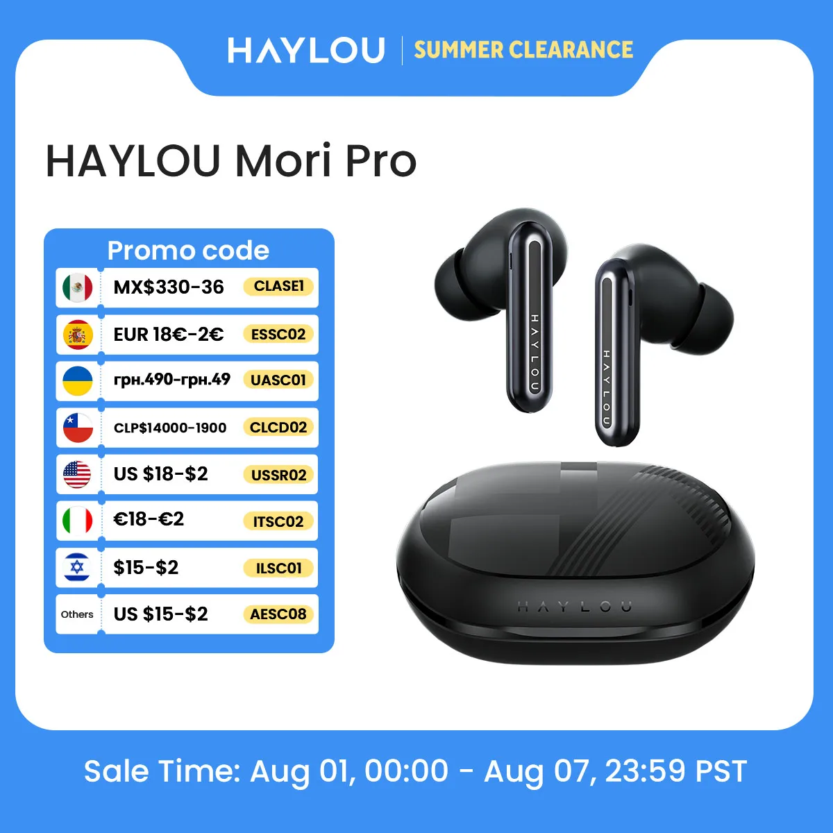 HAYLOU Mori Pro Bluetooth 5.4 Earphones -43dB ANC Active Noise Cancellation Earbuds 6 Mic Wireless Headphones 35H Battery Life
