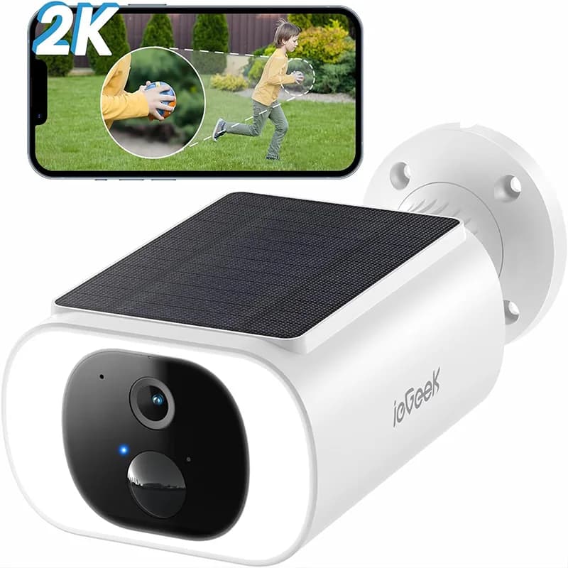 IeGeek 2K Wireless WiFi Surveillance Camera – IP66 Outdoor Wireless Battery, Integrated Solar Panel, Night Vision Colour