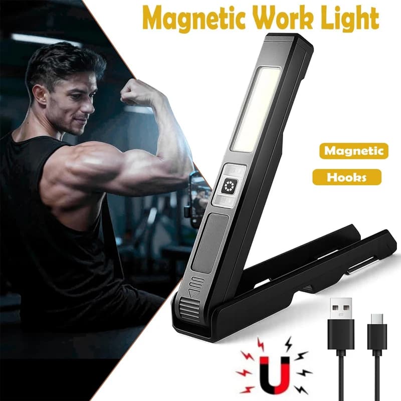 Super Bright COB LED Work Lamp Rechargeable Foldable Handheld Flashlight Powerful Magnetic Repair Lamp Outdoor Waterproof Torch