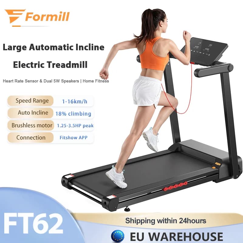 Formill FT62 Large Electric Treadmill 1-16km/h Auto Incline 18% Brushless Motor Home Gym Running Machine with Bluetooth Speaker