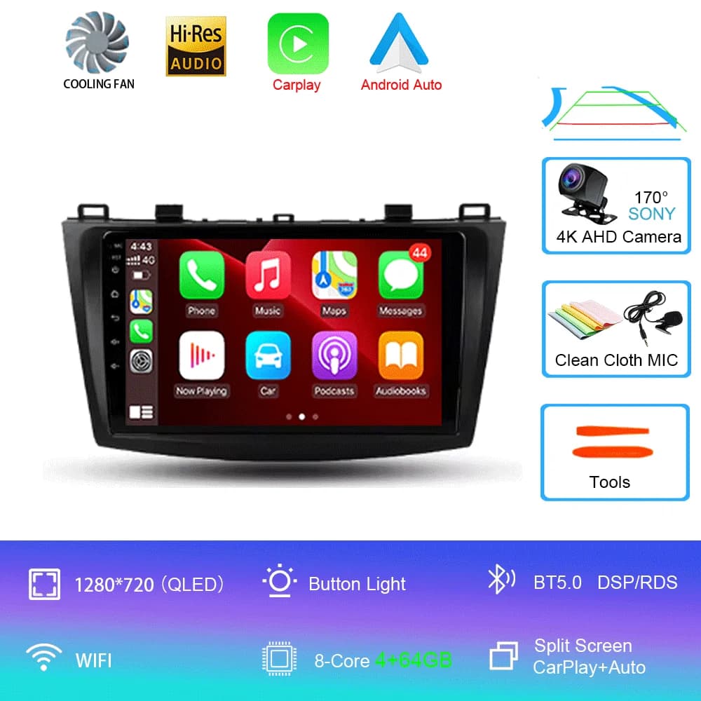 For Mazda 3 II For Mazda3 BL 2009 - 2013 Android16 Carplay Auto 4G+WIFI GPS Car Radio Navigation Multimedia Video Player Stereo