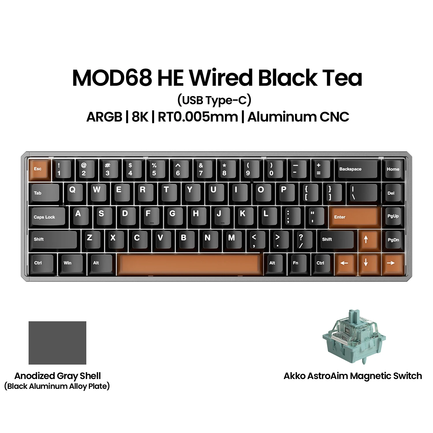 Akko MOD68 HE Keybaord Aluminum CNC 65% Magnetic Switch Rapid Trigger 0.005mm 8K ARGB Gaming Custom Mechanical Keyboard Gasket